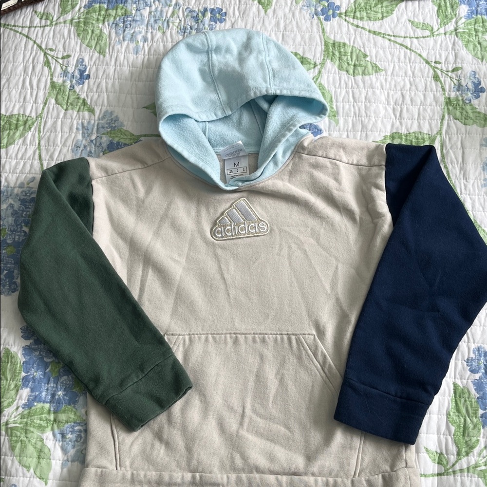 adidas Kids Colorblock Pullover Hoodie - Light Blue, Cream, Green, Navy